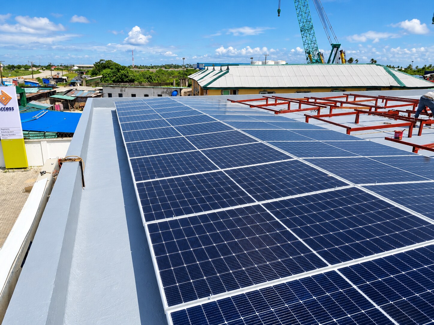 Solar array running along the roof edge