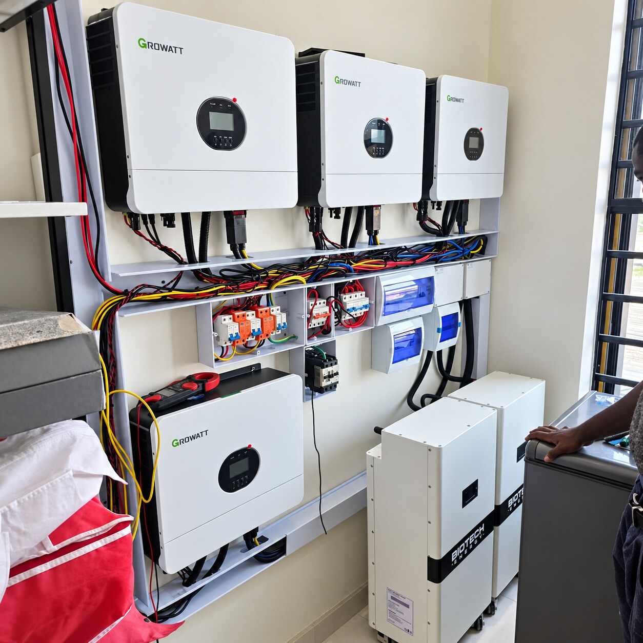 Growatt hybrid inverters with battery storage and protection boards