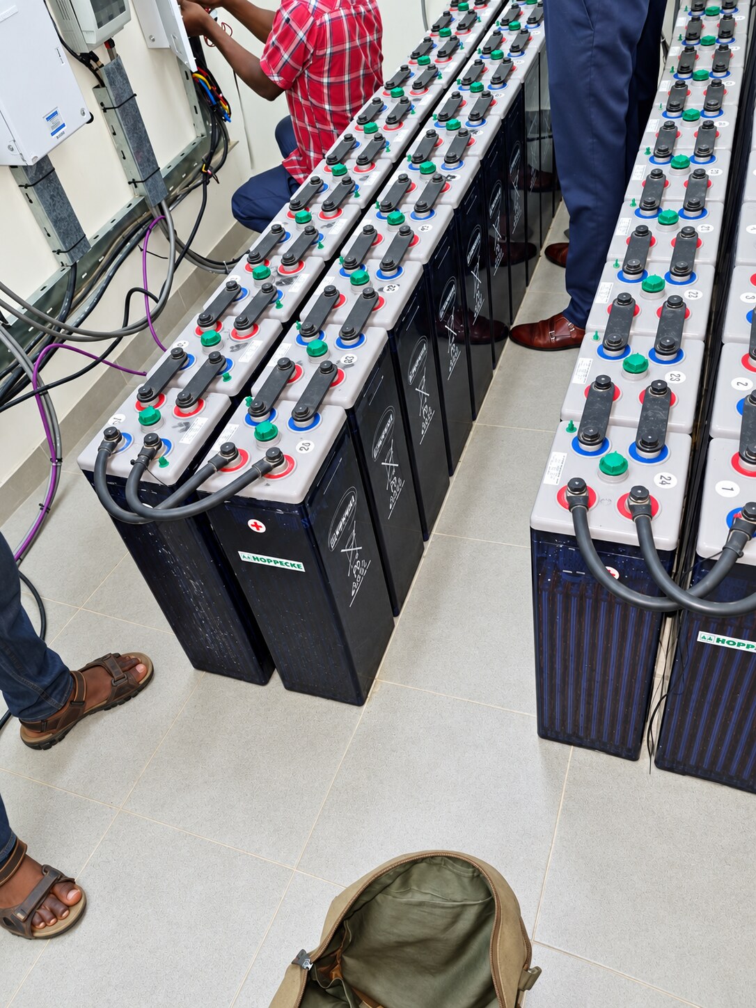 Battery strings laid out for connection