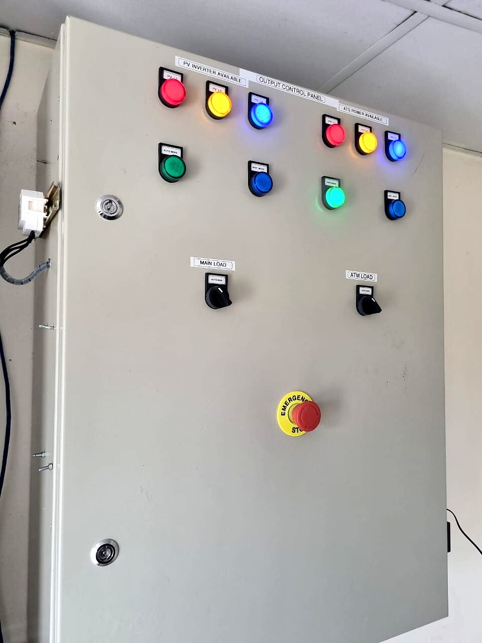 Control panel with indicator lamps and emergency stop